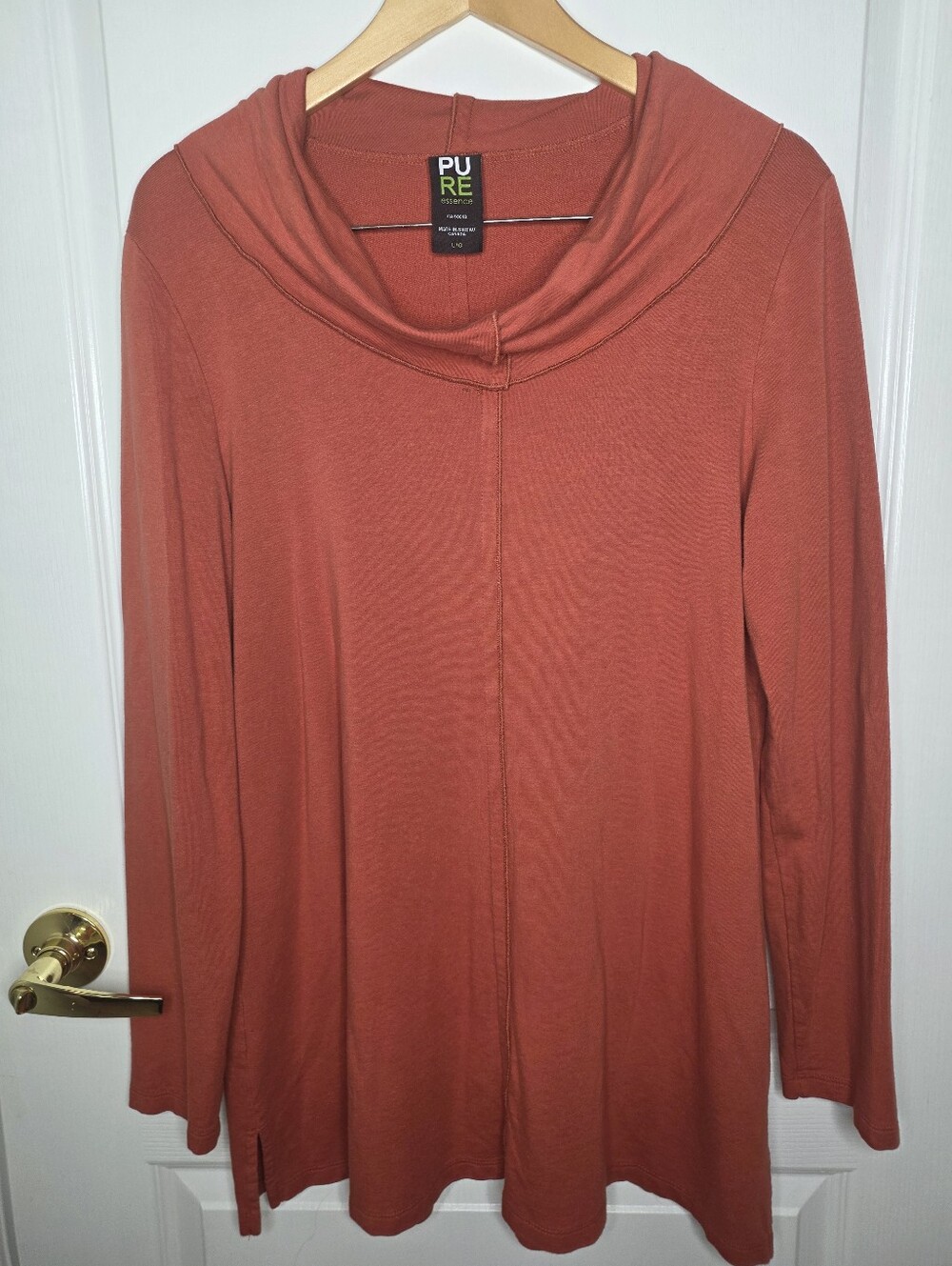 PURE essence Bamboo Cotton Blend Cowl Neck Longline Rust Tunic SZ L